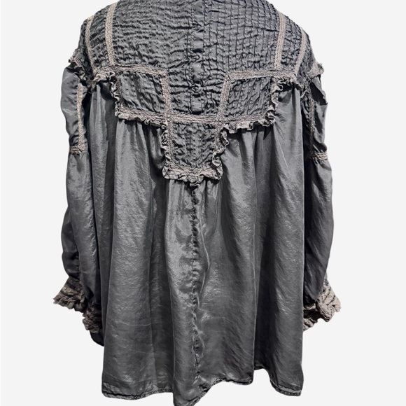 Magnolia Pearl Silk Gray Lace Embroidered Puff Sleeve Blouse Gray - Picture 2 of 10